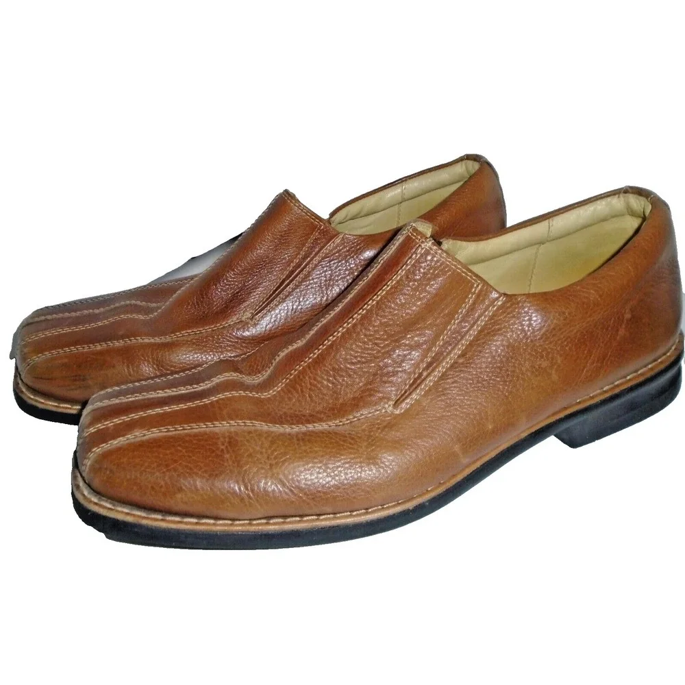 Alfani Mens 11M  Slip On Leather Shoes Brown Loafers Dress Comfort Square Toe
